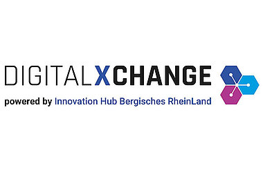 Logo Digital Xchange. Text: Digital XChange, powered by Innovation Hub Bergisches Rheinland