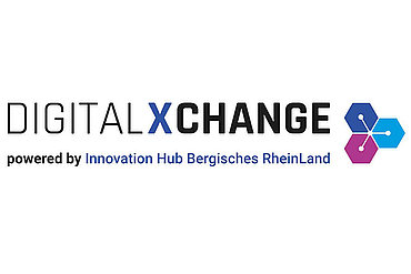 Logo Digital Xchange. Text: Digital XChange, powered by Innovation Hub Bergisches Rheinland